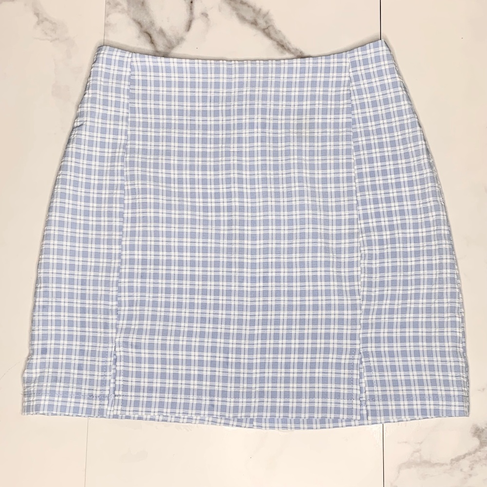 Blue and white plaid mini skirt
